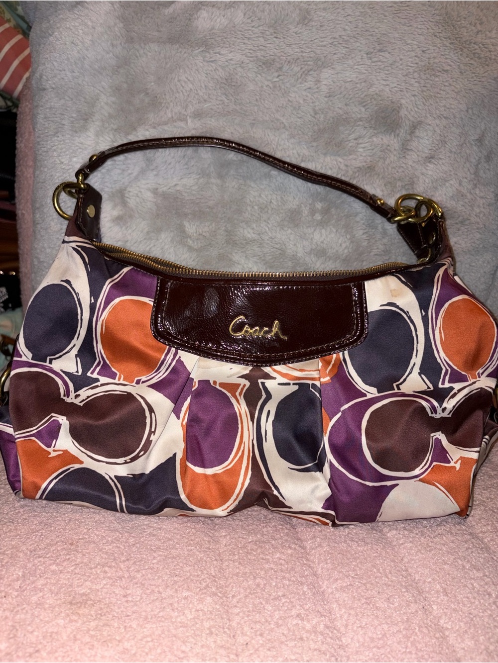 Coach Brown Purple Orange Signature Circle Shoulder Bag